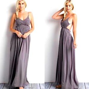 Wishlist Crochet Backless Frayed Boho Maxi Dress Grey Size Medium
